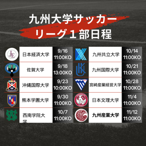 第38回九州大学サッカーリーグ日程 1部後期　（結果随時更新）
